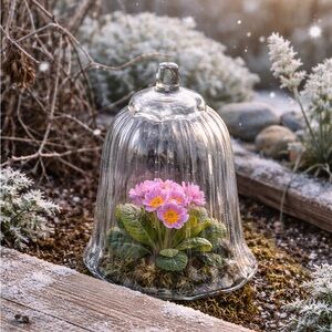 Vintage Pressed Glass Tulip Cloche – Paneled Botanical Hurricane
